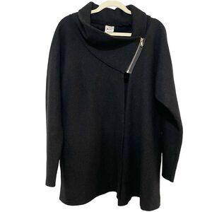 La Bottega di Brunella Black Wool Long Sleeve Asymmetric Zip Wrap Lagenlook XL